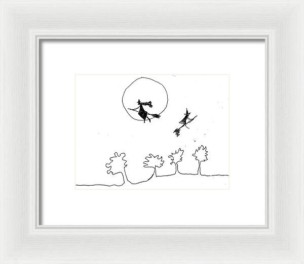 Witches Flying Across the Night Sky - Framed Print
