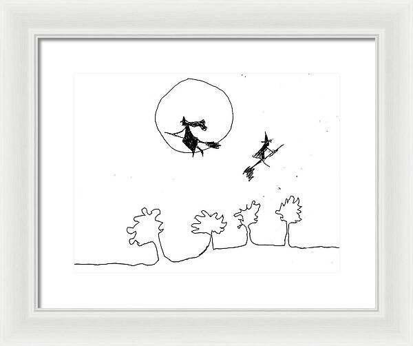 Witches Flying Across the Night Sky - Framed Print