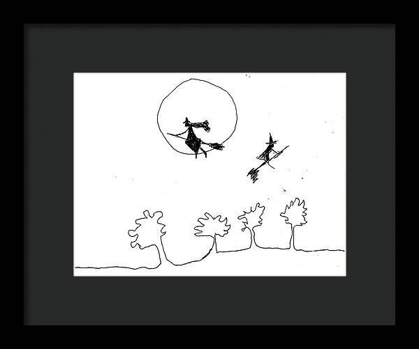 Witches Flying Across the Night Sky - Framed Print