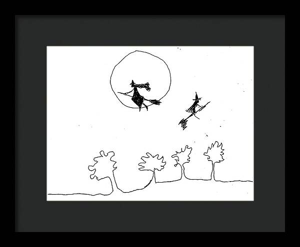 Witches Flying Across the Night Sky - Framed Print