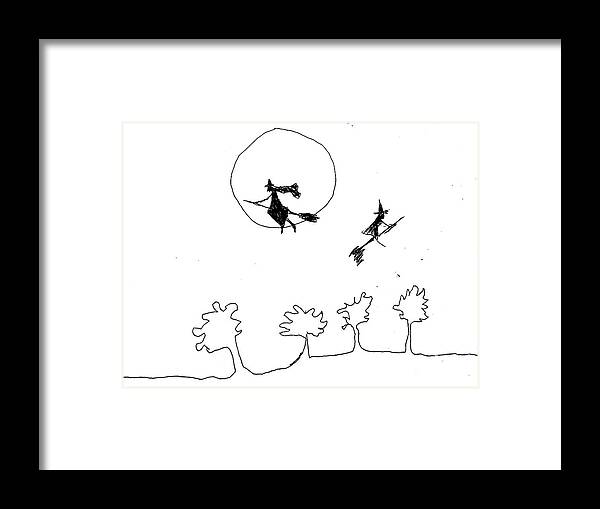 Witches Flying Across the Night Sky - Framed Print
