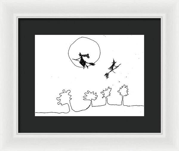 Witches Flying Across the Night Sky - Framed Print