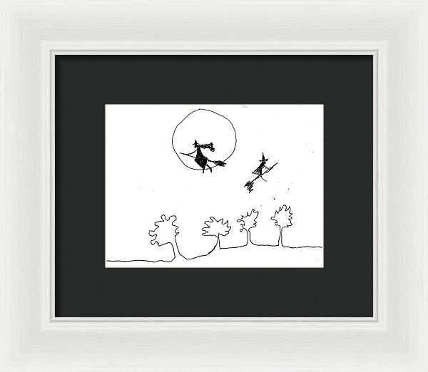 Witches Flying Across the Night Sky - Framed Print