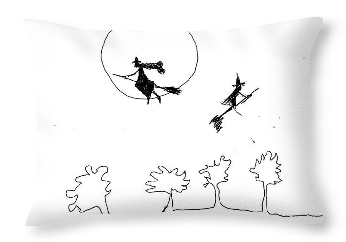 Witches Flying Across the Night Sky - Throw Pillow