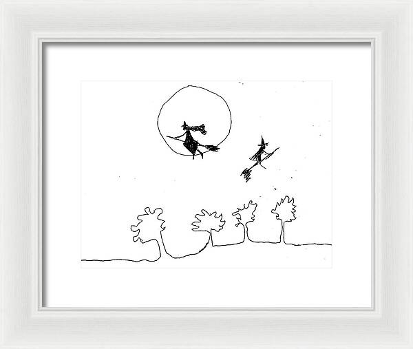 Witches Flying Across the Night Sky - Framed Print