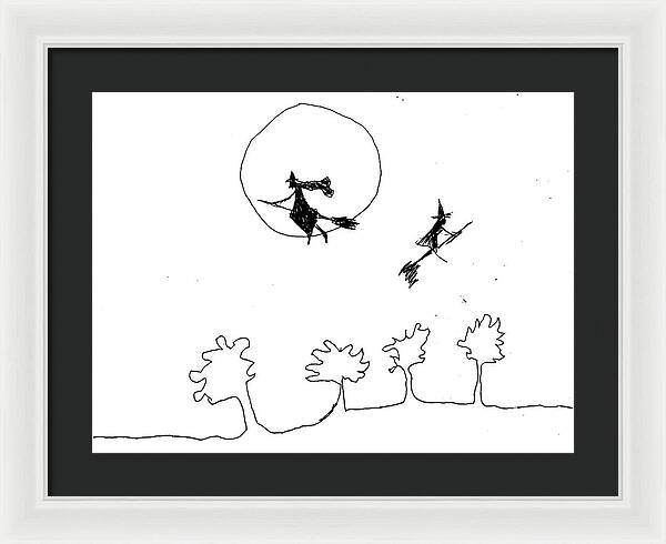 Witches Flying Across the Night Sky - Framed Print