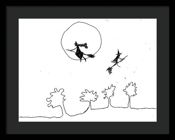 Witches Flying Across the Night Sky - Framed Print