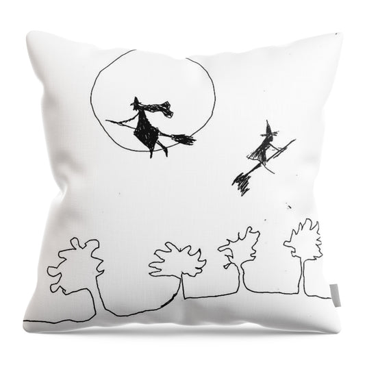 Witches Flying Across the Night Sky - Throw Pillow