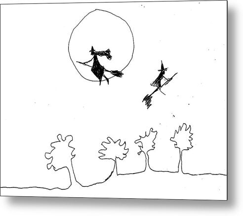 Witches Flying Across the Night Sky - Metal Print