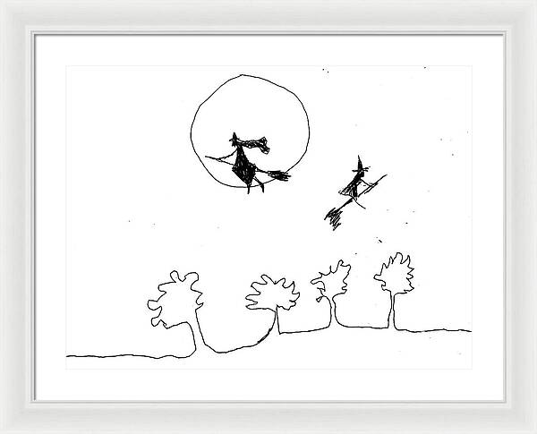 Witches Flying Across the Night Sky - Framed Print