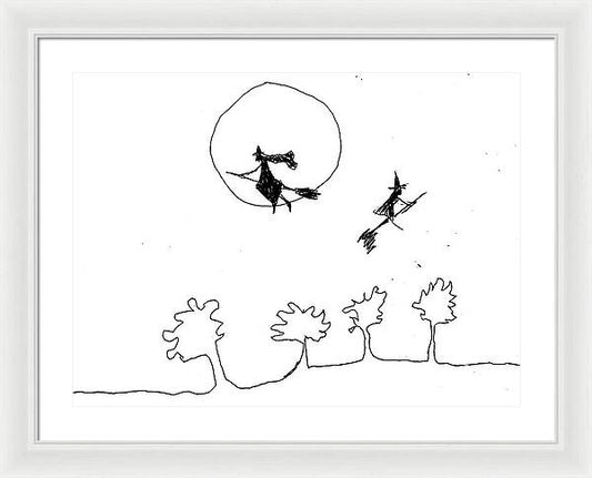 Witches Flying Across the Night Sky - Framed Print