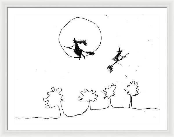 Witches Flying Across the Night Sky - Framed Print