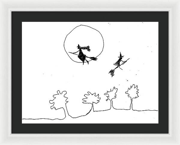 Witches Flying Across the Night Sky - Framed Print