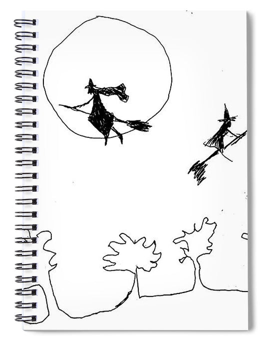 Witches Flying Across the Night Sky - Spiral Notebook
