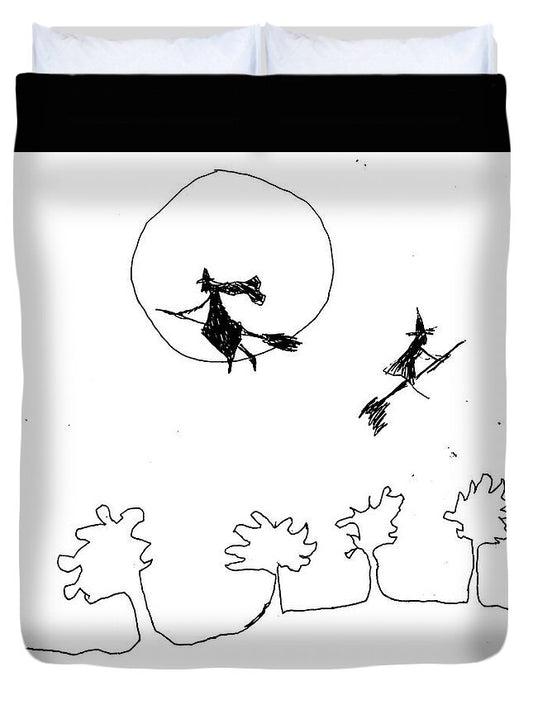 Witches Flying Across the Night Sky - Duvet Cover