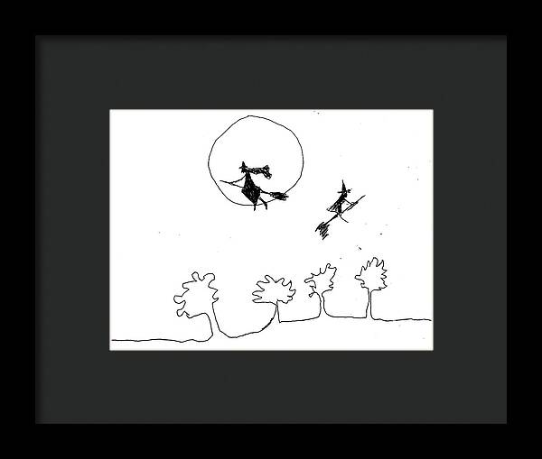 Witches Flying Across the Night Sky - Framed Print
