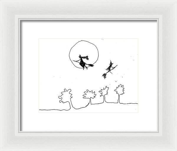 Witches Flying Across the Night Sky - Framed Print