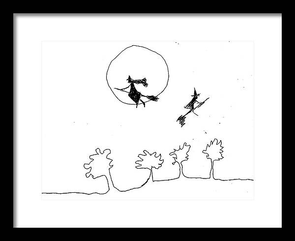 Witches Flying Across the Night Sky - Framed Print