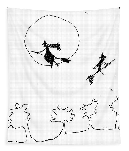 Witches Flying Across the Night Sky - Tapestry