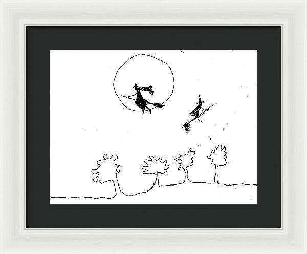 Witches Flying Across the Night Sky - Framed Print