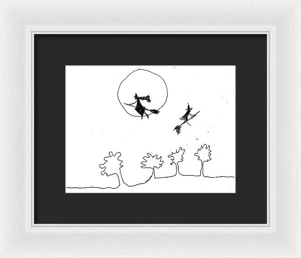 Witches Flying Across the Night Sky - Framed Print
