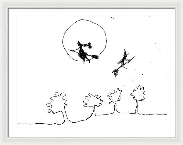 Witches Flying Across the Night Sky - Framed Print