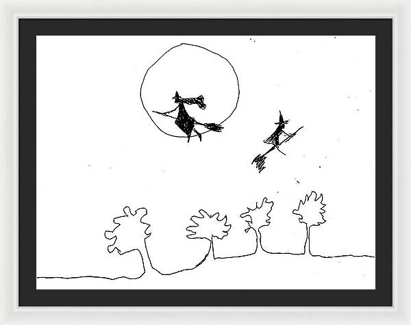 Witches Flying Across the Night Sky - Framed Print
