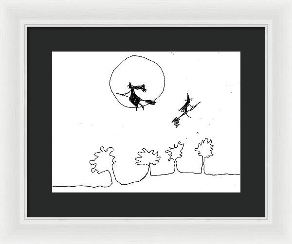 Witches Flying Across the Night Sky - Framed Print