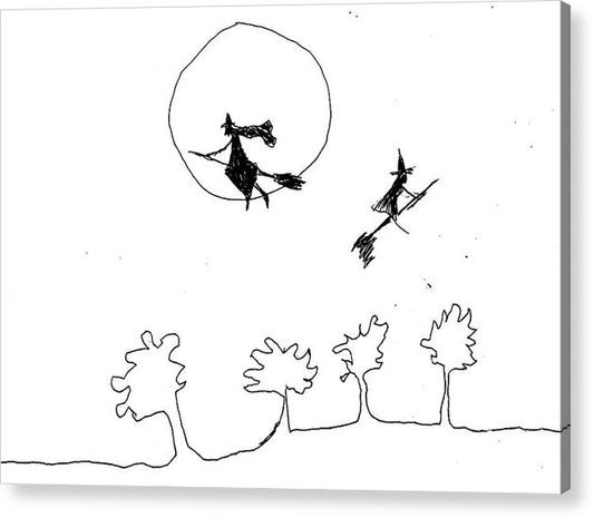 Witches Flying Across the Night Sky - Acrylic Print