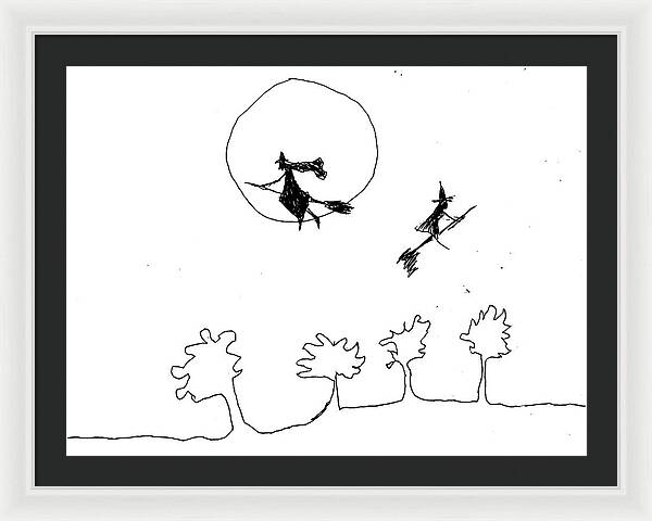 Witches Flying Across the Night Sky - Framed Print