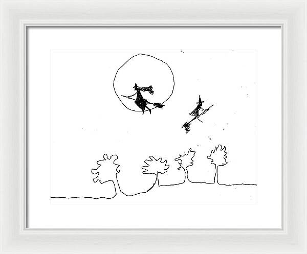 Witches Flying Across the Night Sky - Framed Print