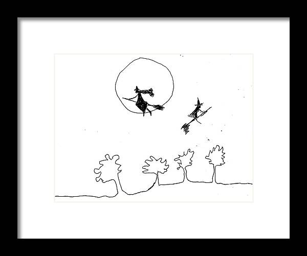 Witches Flying Across the Night Sky - Framed Print