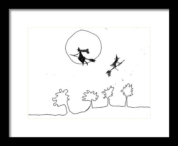 Witches Flying Across the Night Sky - Framed Print