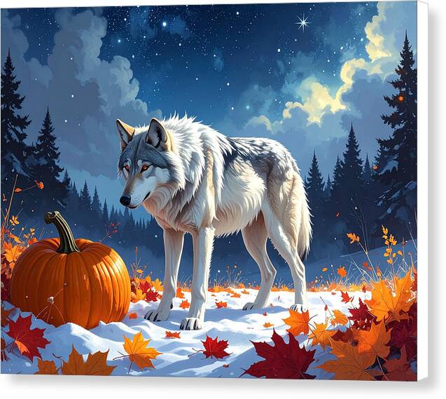 Wolf Among Autumn Leaves - Canvas Print