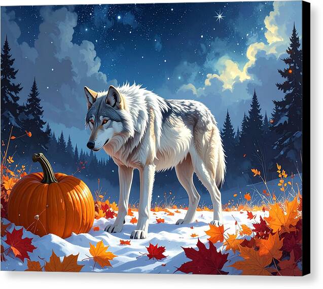 Wolf Among Autumn Leaves - Canvas Print