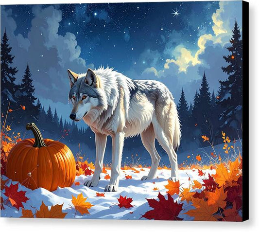 Wolf Among Autumn Leaves - Canvas Print