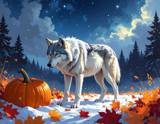 Wolf Among Autumn Leaves - Art Print