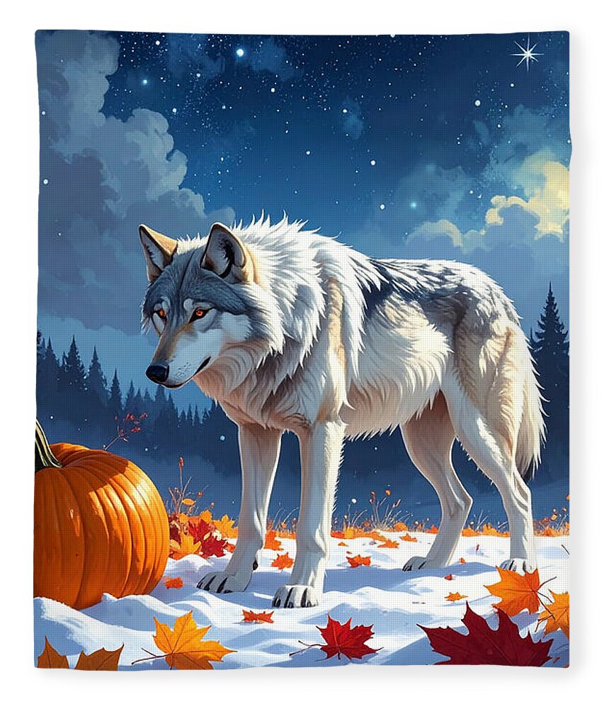 Wolf Among Autumn Leaves - Blanket