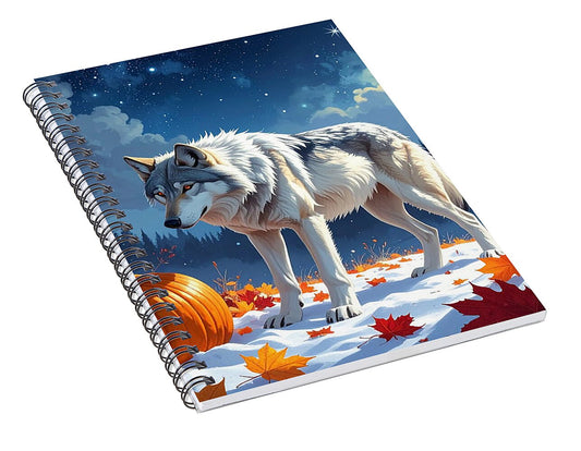 Wolf Among Autumn Leaves - Spiral Notebook