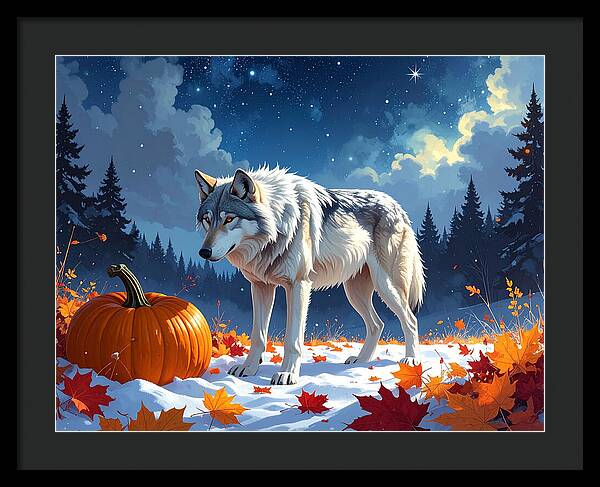 Wolf Among Autumn Leaves - Framed Print