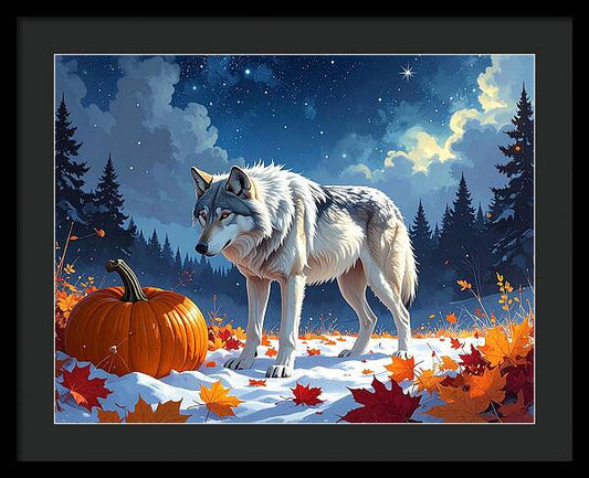 Wolf Among Autumn Leaves - Framed Print