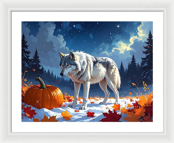 Wolf Among Autumn Leaves - Framed Print