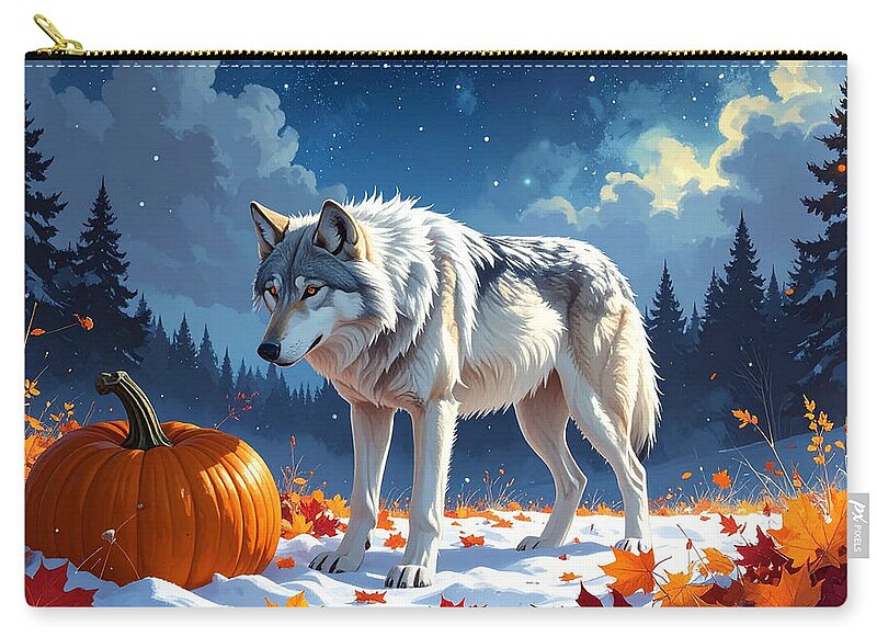 Wolf Among Autumn Leaves - Zip Pouch