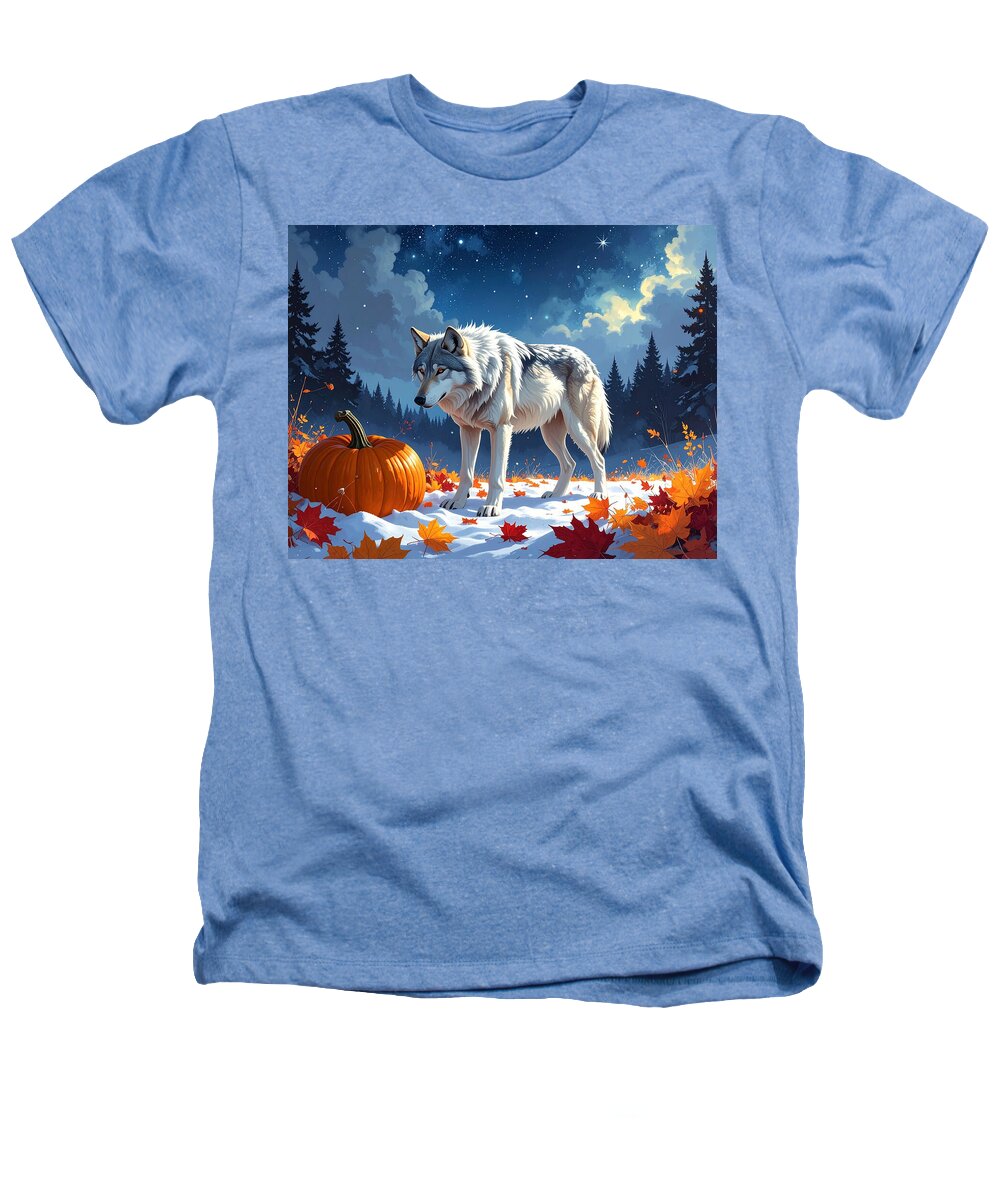 Wolf Among Autumn Leaves - Heathers T-Shirt