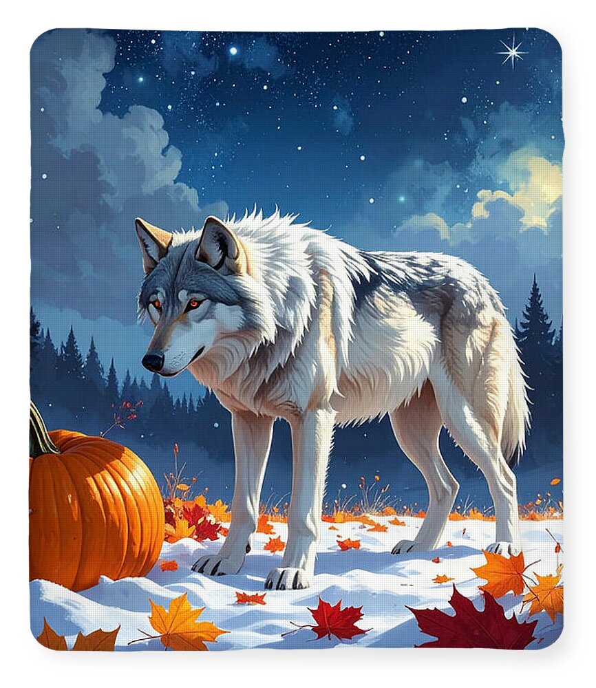 Wolf Among Autumn Leaves - Blanket
