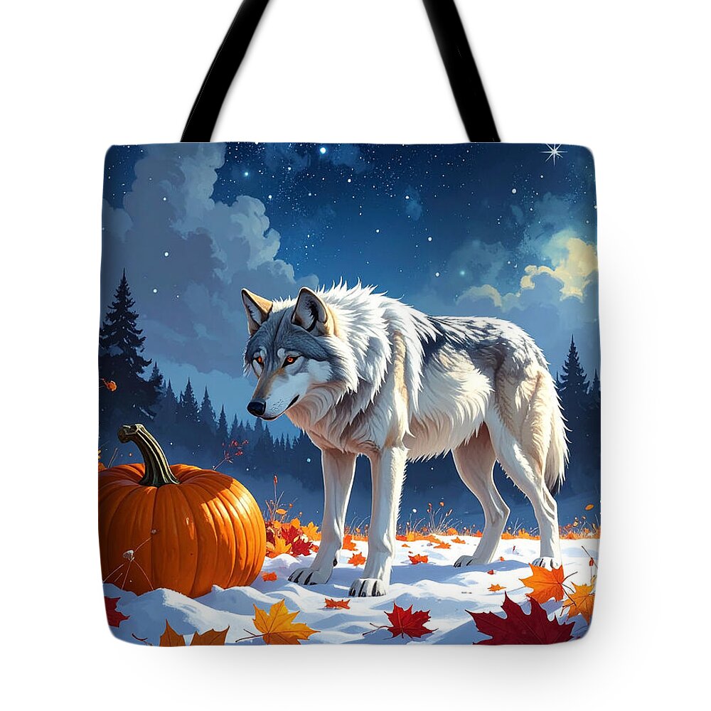 Wolf Among Autumn Leaves - Tote Bag