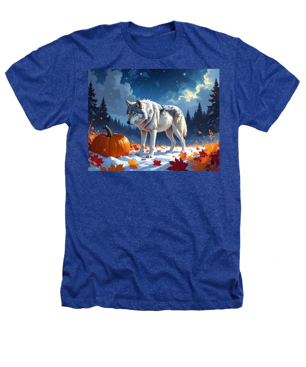 Wolf Among Autumn Leaves - Heathers T-Shirt