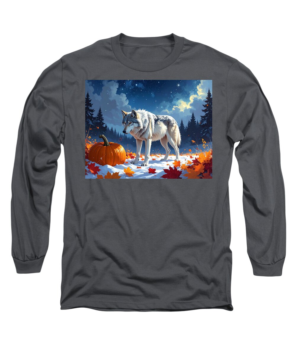 Wolf Among Autumn Leaves - Long Sleeve T-Shirt