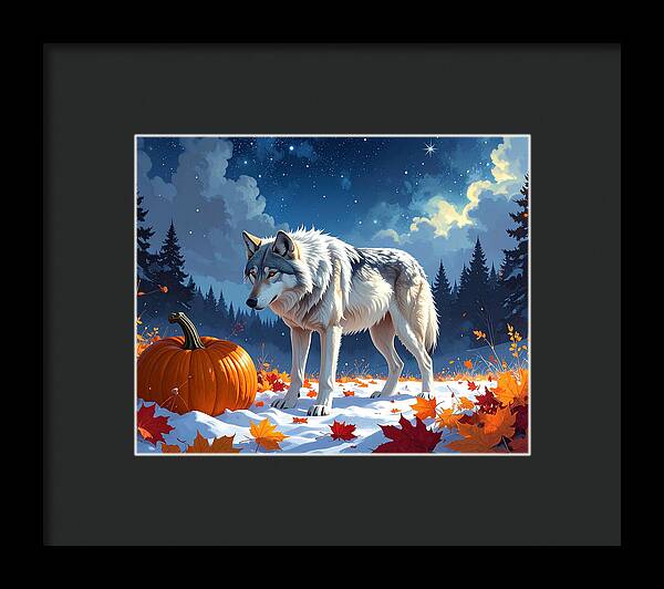 Wolf Among Autumn Leaves - Framed Print