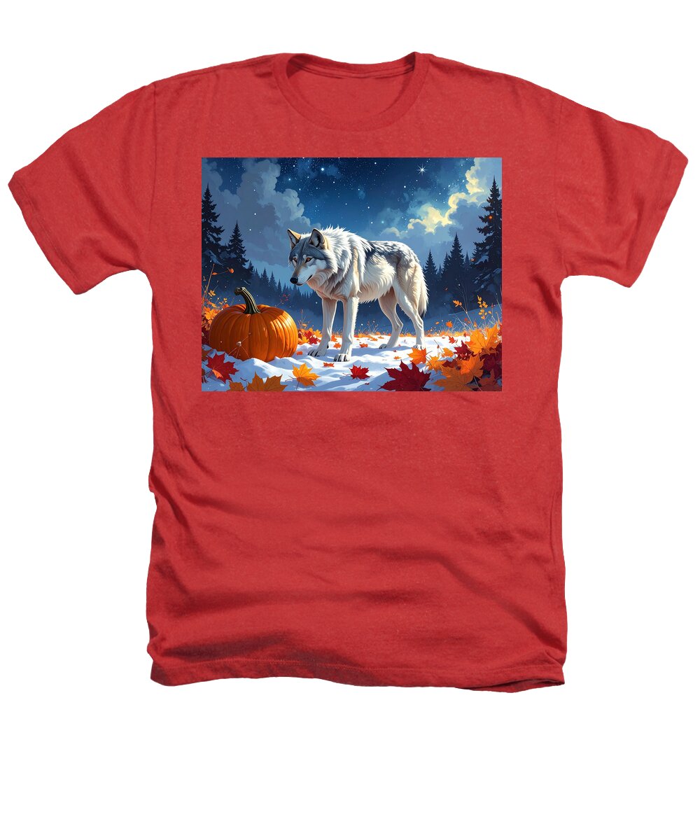 Wolf Among Autumn Leaves - Heathers T-Shirt